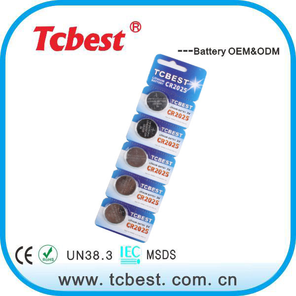 Tcbest CR2025纽扣电池 3V锂锰扣式汽车遥控器电池 精装挂卡包装