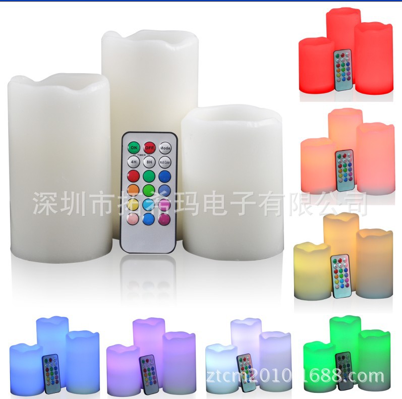 厂家直销 18按键七彩遥控 可定时3件套LED仿真蜡烛电子蜡烛蜡烛灯|ms