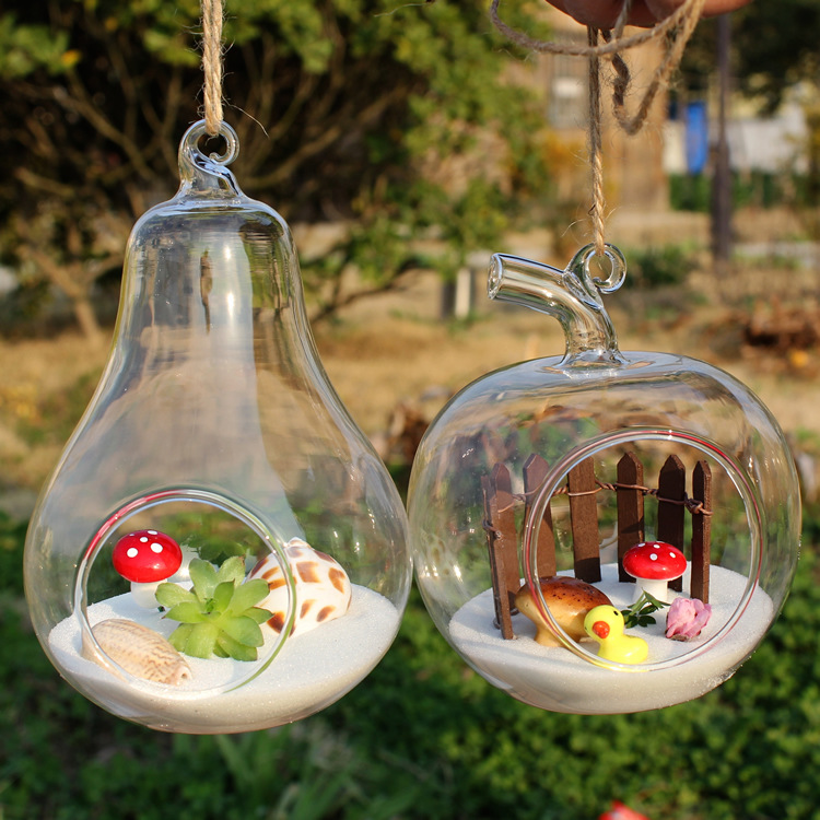 Creativo florero de vidrio transparente en forma de fruta jarrón colgante micro florero paisaje decoración artesanal