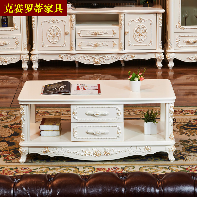 Manufactor Direct selling hotel tea table Customize European style Storage woodiness tea table Antique White Carved Living Room Furniture