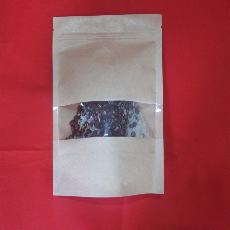 16*22+4.5cm开窗牛皮纸自立袋 高档礼品自封袋 干货包装袋 1个价