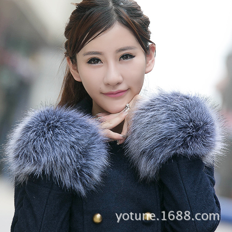 超大毛毛袖套手圈手套防风袖口套手环仿狐狸毛可爱腕套女冬季暖|ru