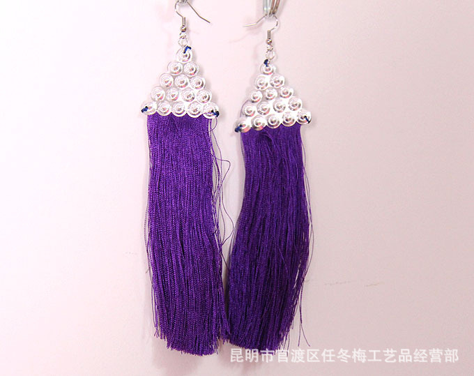 手工三角苗银流苏耳环