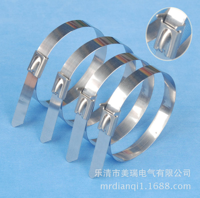 厂家直供钢珠304金属捆扎带喷塑船用扎带自锁式不锈钢扎带