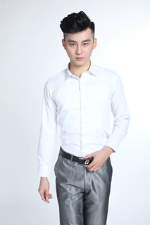 2019新款秋冬季男式长袖衬衫白色隐条斜纹男士衬衣韩版修身商务