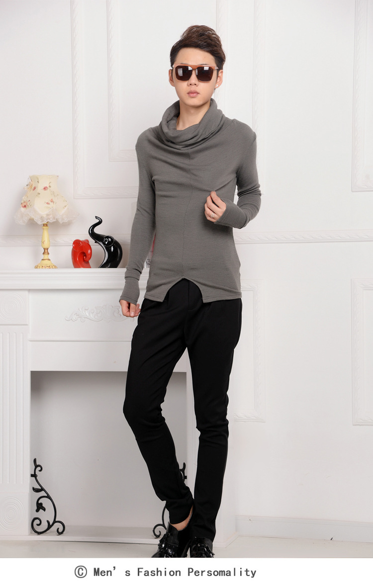 Mùa đông triều nam giả hai mảnh cổ áo đống cổ áo len mỏng dài tay cashmere áo len màu rắn áo thun cao cổ áo len