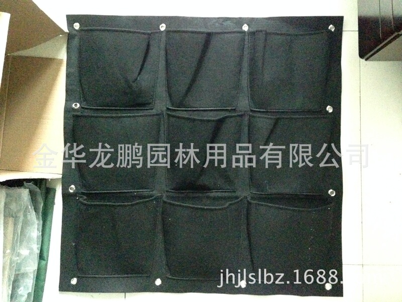 Square 9 pocket felt cloth vertical planting bag, green landscaping wall