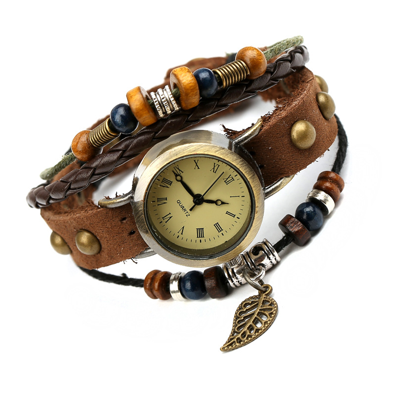 De dos piezas de fábrica directa de cuero genuino pulsera reloj de pulsera de piel de vaca vintage reloj de moda alternativa Venta caliente recomendar