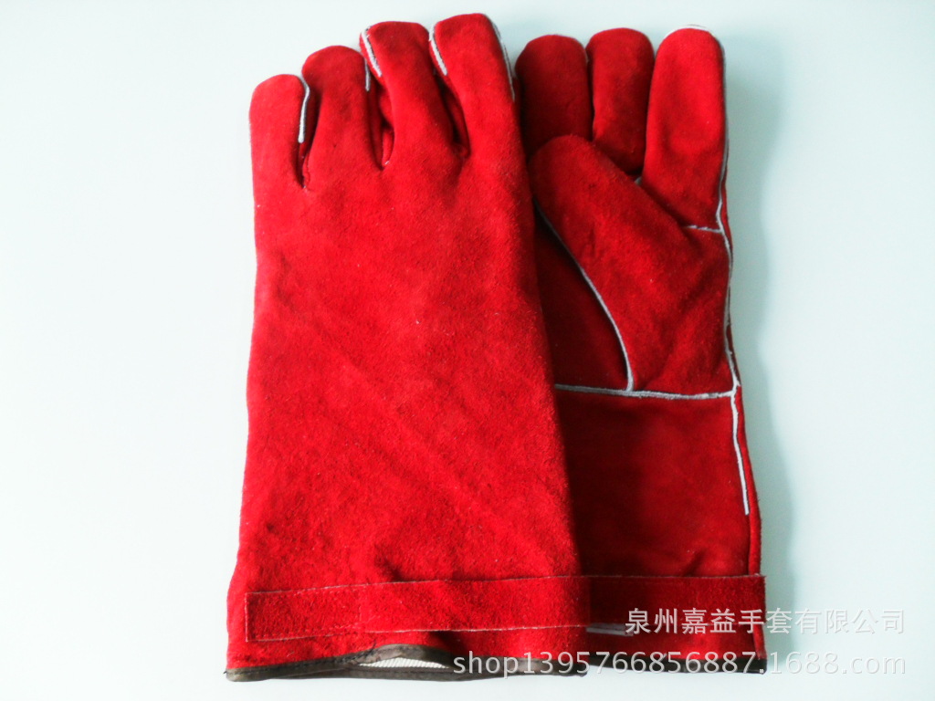 牛二层皮红电焊全里手套