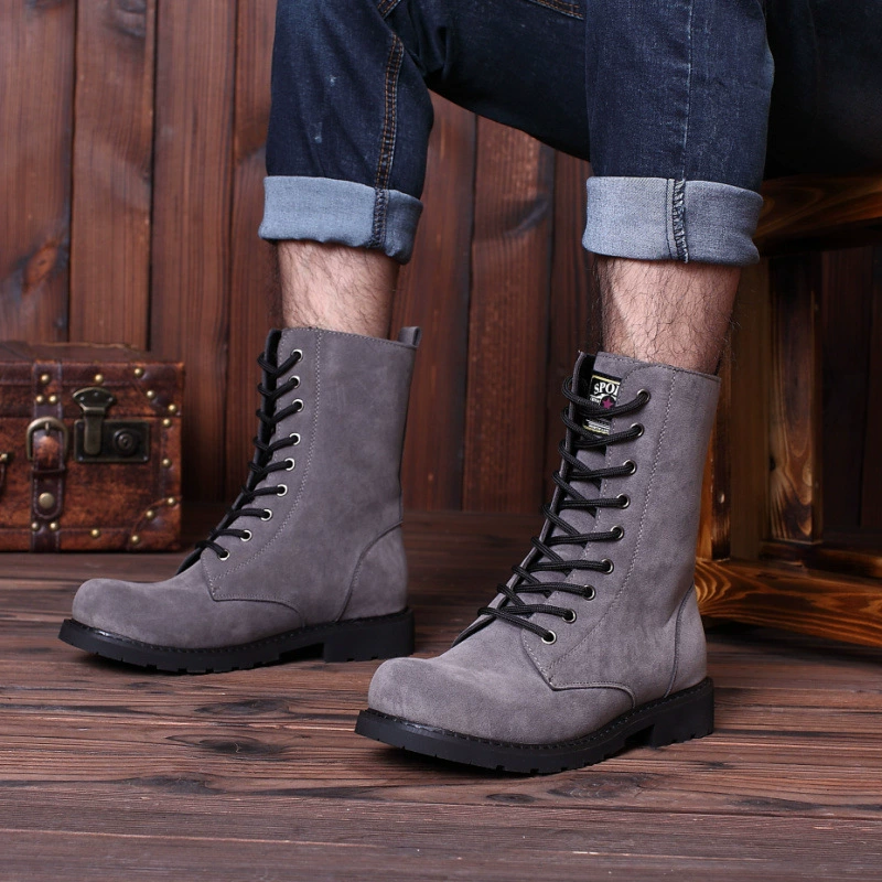 Мужские ботинки с большим носком, Винтажные ботинки Martin из матовой кожи, уличные кожаные ботинки из искусственного бархата, Зимняя мужская обувь в британском стиле