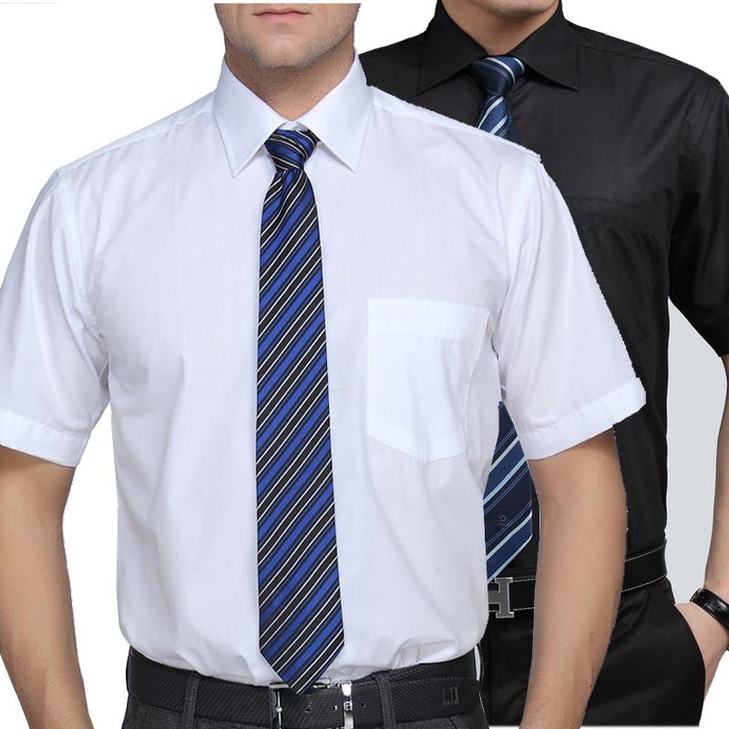 2019男士短袖衬衫热卖 商务职业正装白色黑色衬衣
