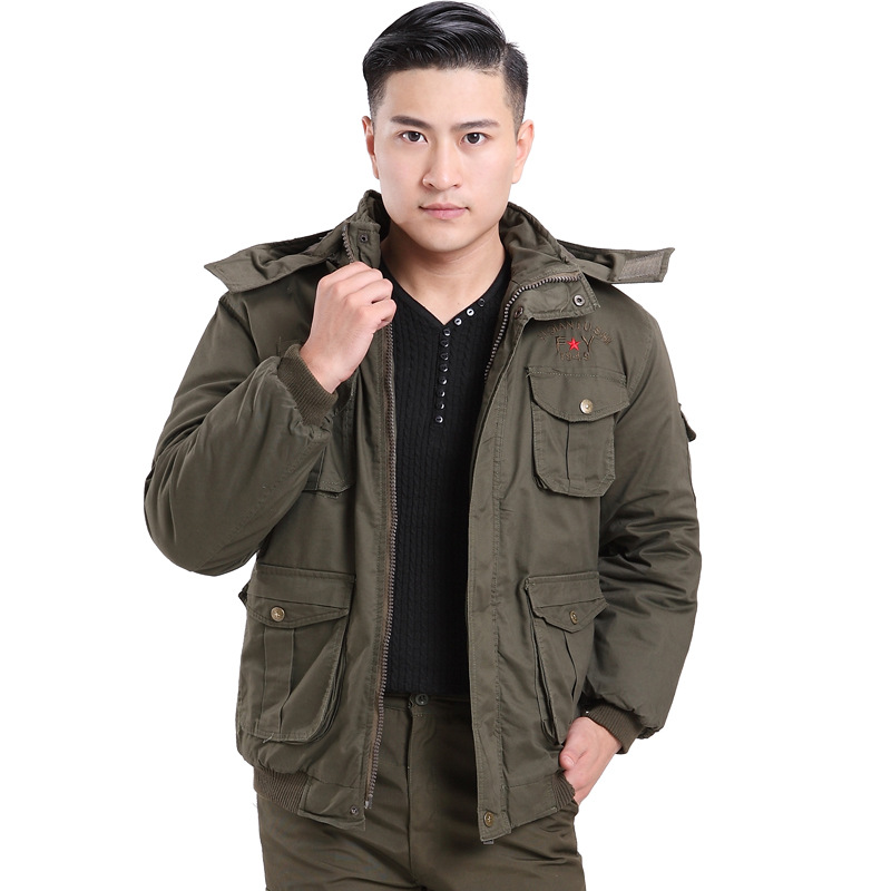 With cotton Jacket Autumn and winter Explosive money Hooded pure cotton Large Military tooling man Cotton clip coat Wholesale