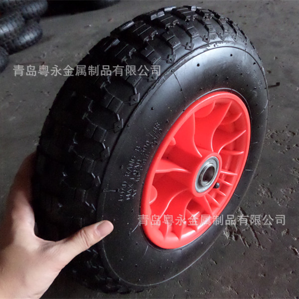 4.00-8橡胶充气轮 塑料轮毂手推车轮 轮子厂家 16寸打气轮子