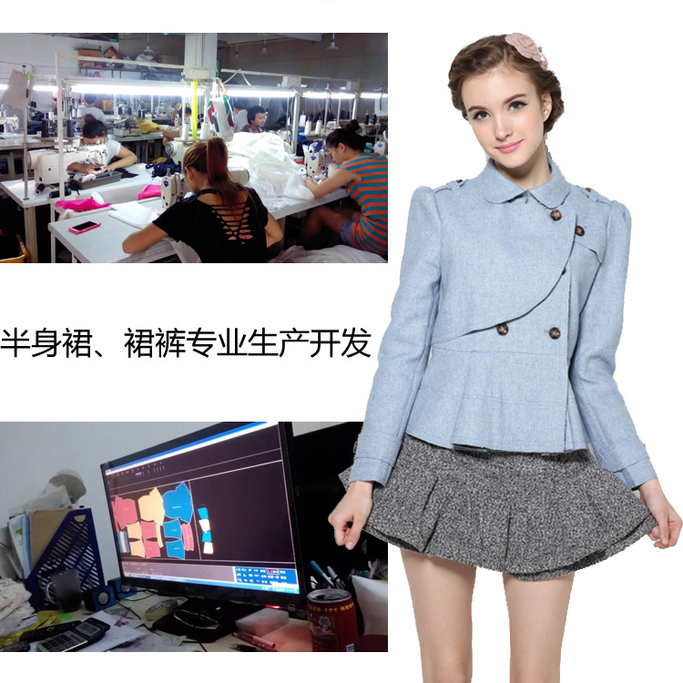 设计款2023春季潮人朋克服欧美翻领修身型女式毛呢短装外套
