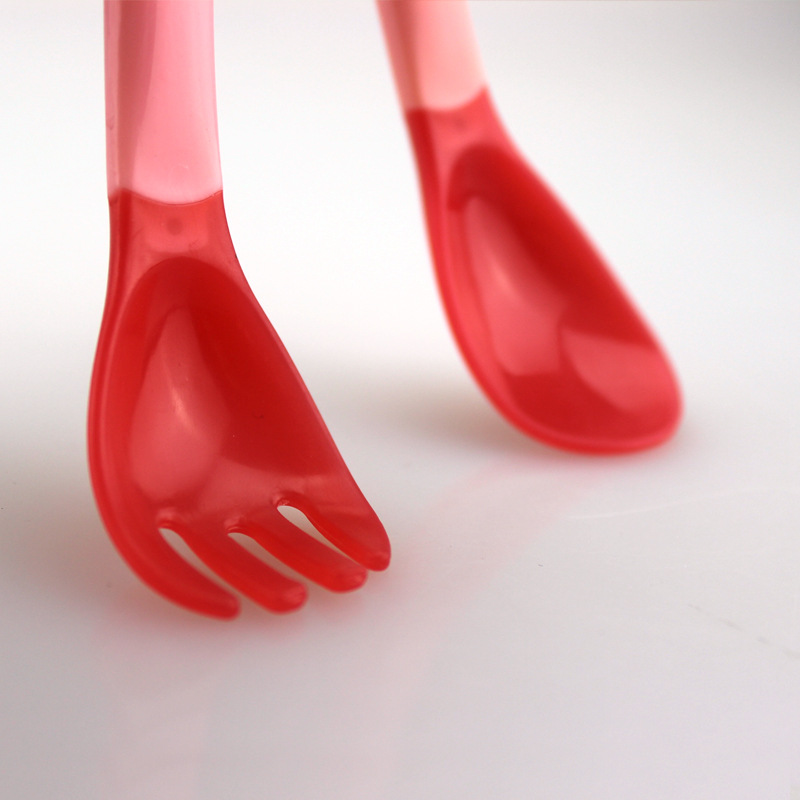 婴儿硅胶叉勺组合感温变色宝宝硅胶勺子儿童喂养训练餐具|ms