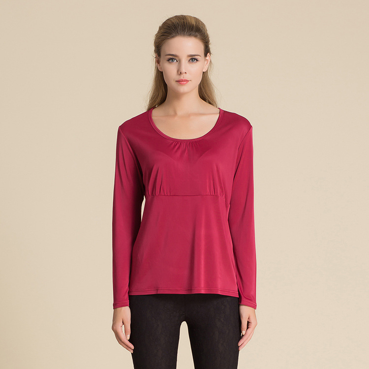 Womens Loose Fit Silk Knit Long Sleeve T Shirt Round Neck Two Section Design Soft Mulberry Silk Fall Casual Wear