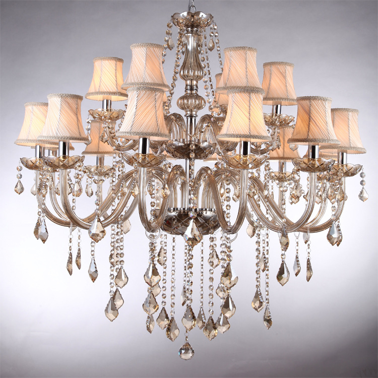 Color coñac con pantalla Lámpara de araña de cristal de 6 cabezas Lámpara de vela Lámpara de ingeniería de hotel Sala de estar Comedor Lámpara de escalera Lámpara de vidrio