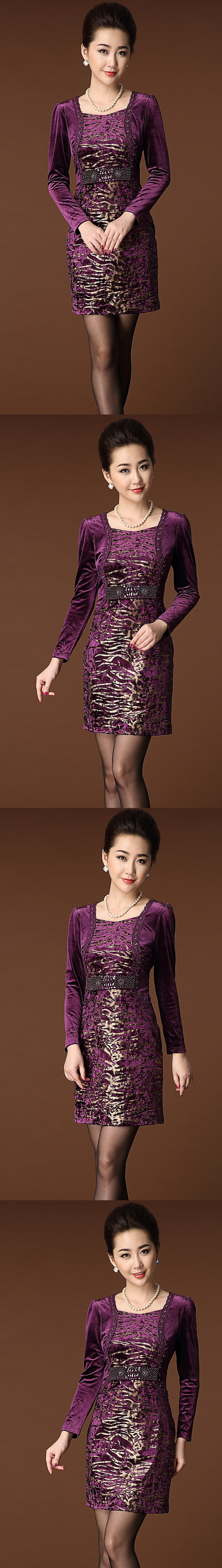 Váy nhung vàng châu Âu và châu Mỹ chính hãng là phụ nữ trung niên mỏng cỡ lớn mẹ mới tải 2016 mới - váy đầm chân váy da