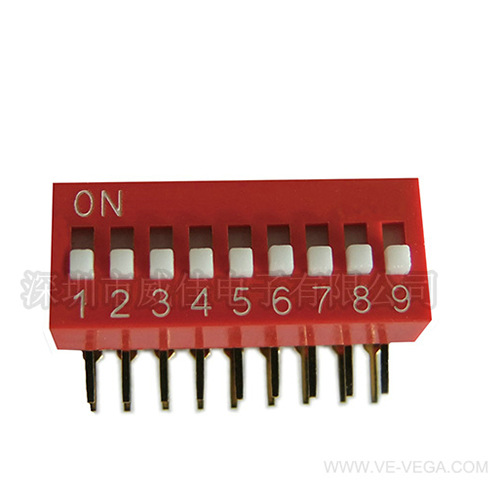 VE厂家现货直销，九位DIP开关，9P拔码开关，2.54mm直角侧插插件