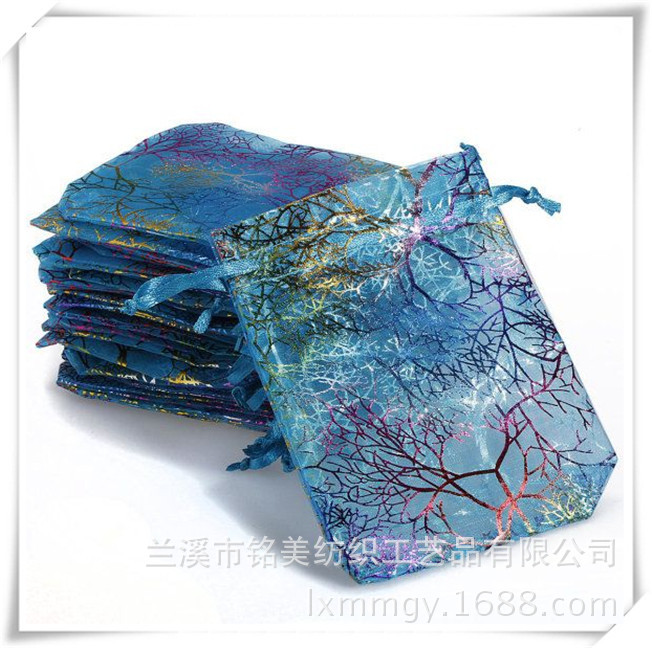 厂家直供 现货高品质束口抽绳彩金纱袋 首饰饰品纱布袋