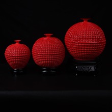 中國紅編織天地方圓大 家居陶瓷擺件工藝品瓷器商務禮品
