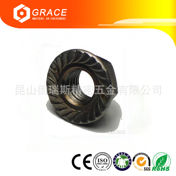 现货批发 8级碳钢六角法兰螺母发黑GB6177.1紧固件连接件法兰螺母