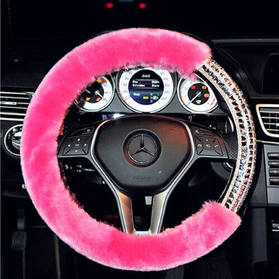 义乌车饰品汽车用品獭兔毛皮草水钻车饰 镶钻汽车方向盘套/把套