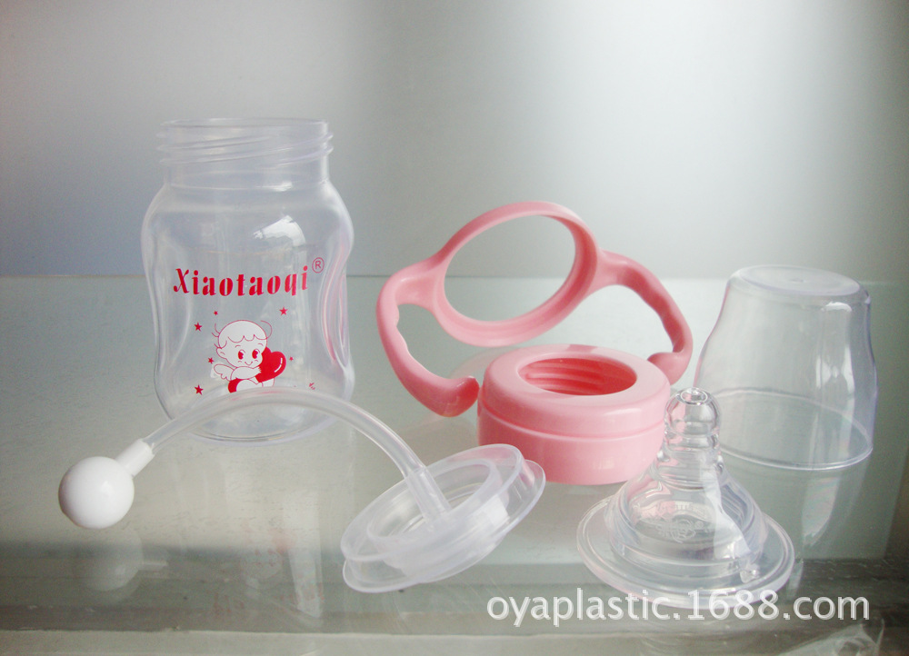 Botella de alimentación traviesa al por mayor PP calibre ancho botella de alimentación con mango arco automático botella de alimentación 180ML