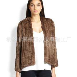 嫣然外贸新款 欧美大牌同款兔毛加密编织长袖皮草外套 女士批发