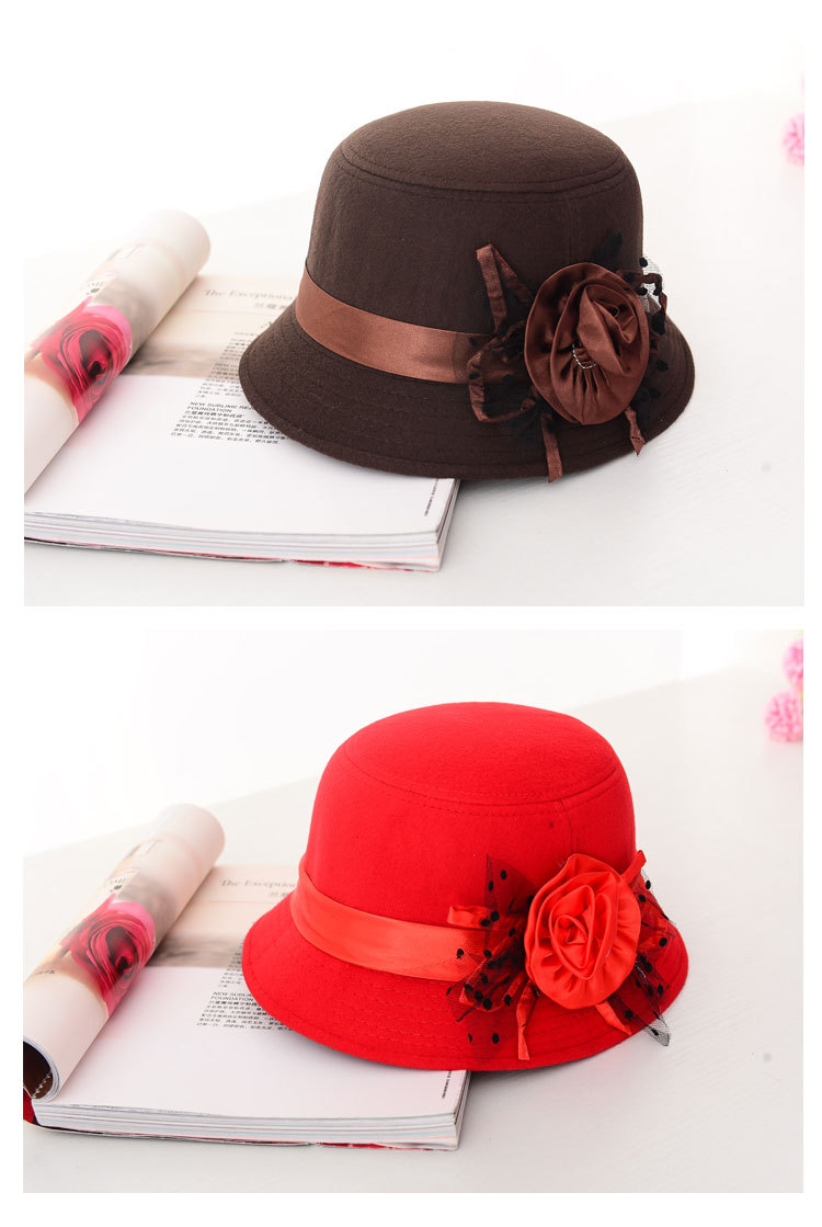 Women's Casual Elegant Retro Flower Wide Eaves Fedora Hat display picture 2