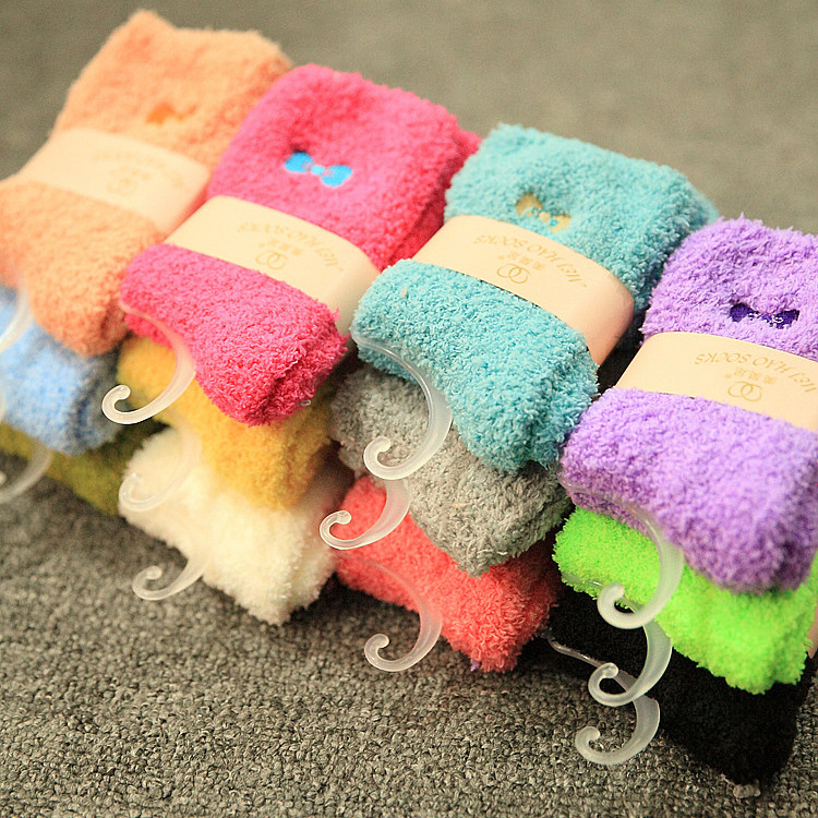 厂家直供 加厚保暖 蝴蝶结刺绣半边绒地摊货源毛巾袜子批发城