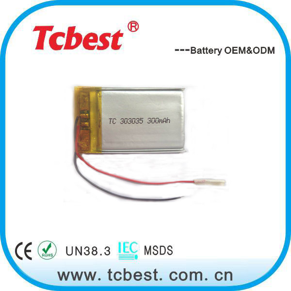 厂家蓝牙耳机供应 Tcbest 303035锂电池  300mah可充电聚合物电池