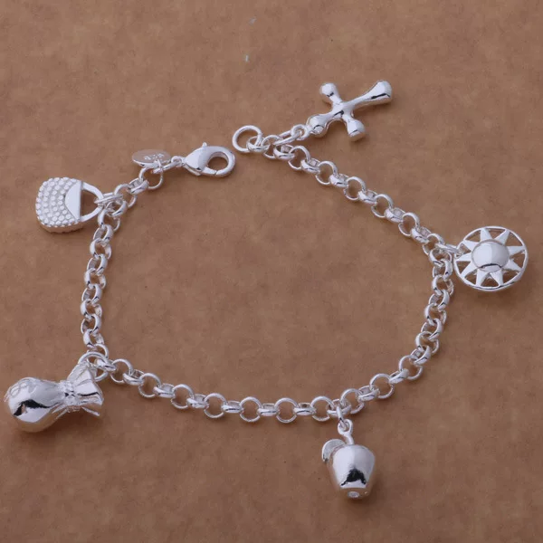 Яблоко, серебря bracelet серебро стиль, аксессуар, образец серебро 925, корейский стиль, городской стиль, оптом