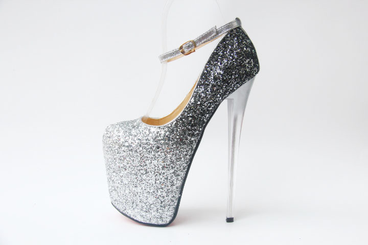Giày cao gót nữ mũi nhọn đính sequin phối màu, gót siêu mỏng 19 cm, phong cách quyến rũ — Màu vàng chi tiết 7