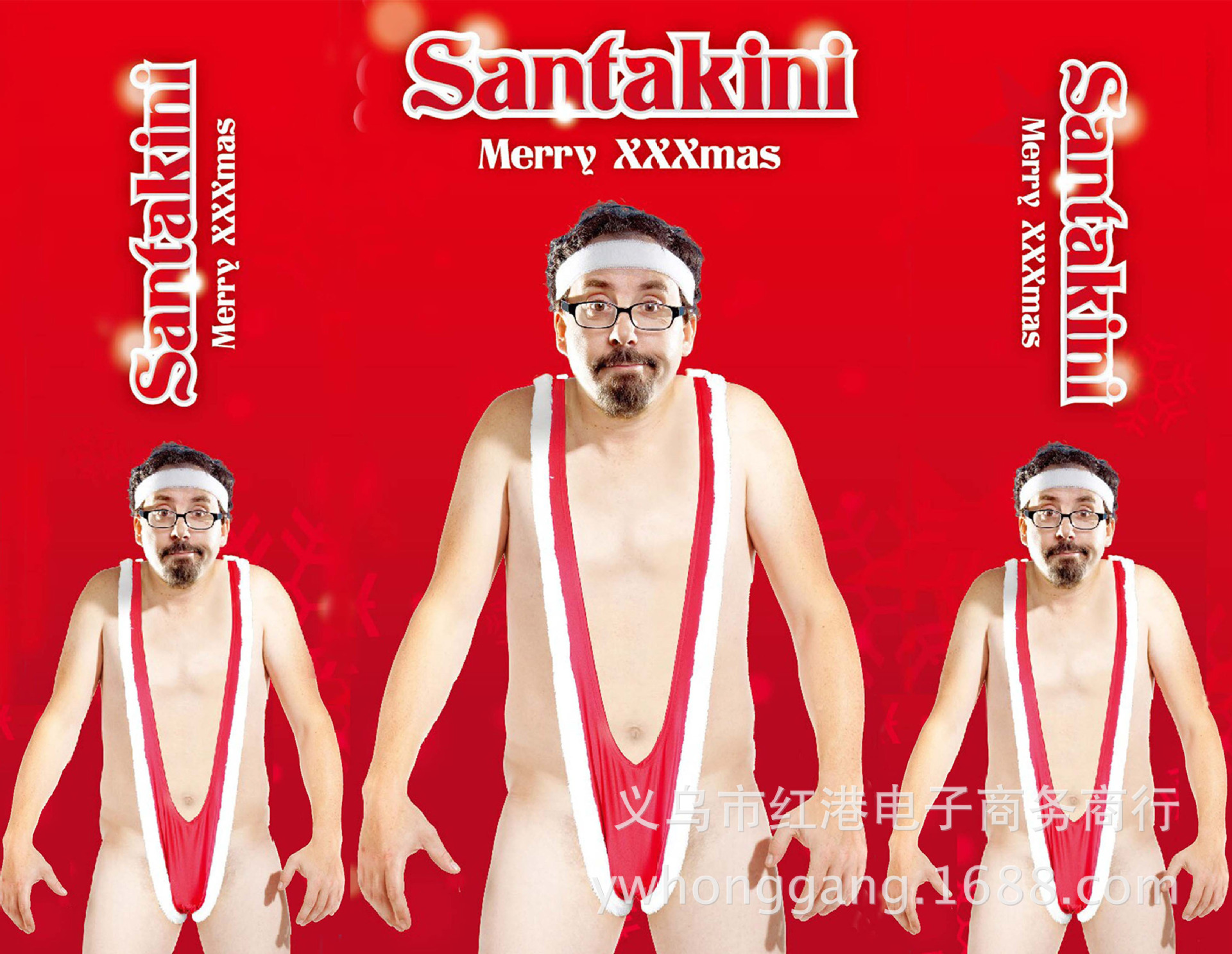 圣诞毛绒礼品性感比基尼露背Y领连体泳衣男士运动内衣圣诞比基尼|ms