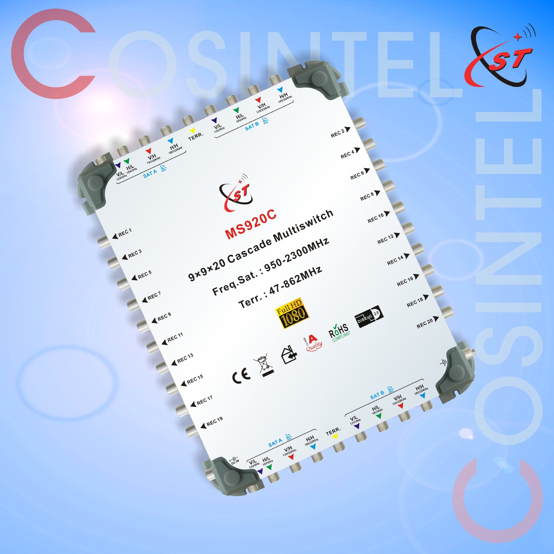 Multiswitch 9 in 20 out MS920CMS920E卫星开关多路开关级联终端