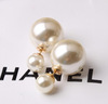 Zirconium from pearl, fashionable cute double-sided earrings, Korean style
