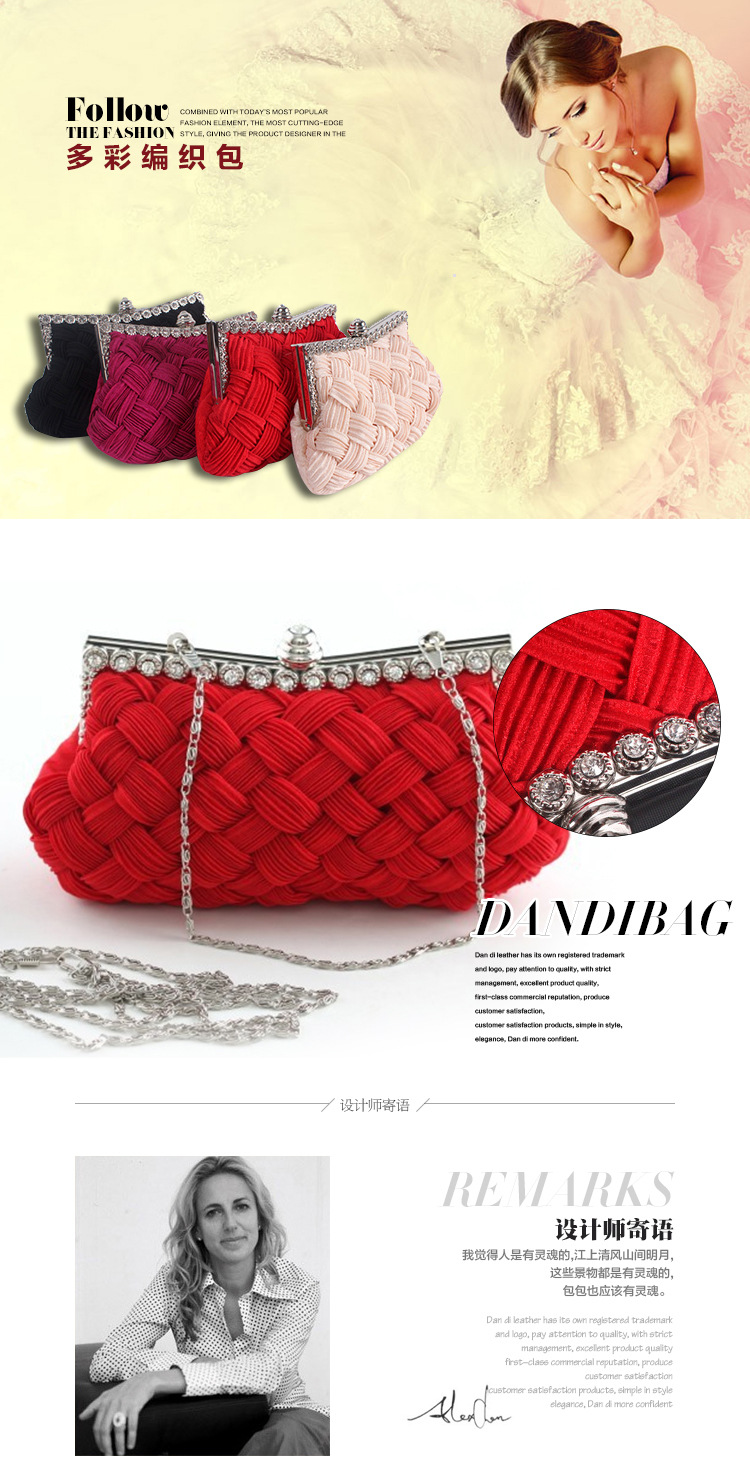 Túi clutch dạ tiệc satin đính đá rhinestone cho cô dâu — Màu trắng, Màu đỏ, Màu tím, Màu xanh đậm chi tiết 1