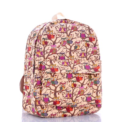 出口日韩休闲时尚潮帆布拼色猫头鹰 女包双肩背包书包