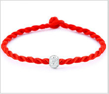 红绳 镀银色转运珠 镀银情侣编织手链批发 简约 时尚手链