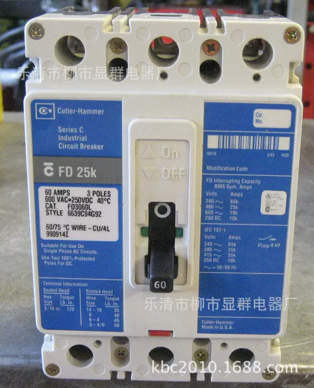 Cutler Hammer [塑壳断路器FD 25KFD3060L FD3060]