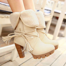 欧美冬季制款加厚毛雪地靴厚底中筒靴粗跟女靴子40-43保暖鞋