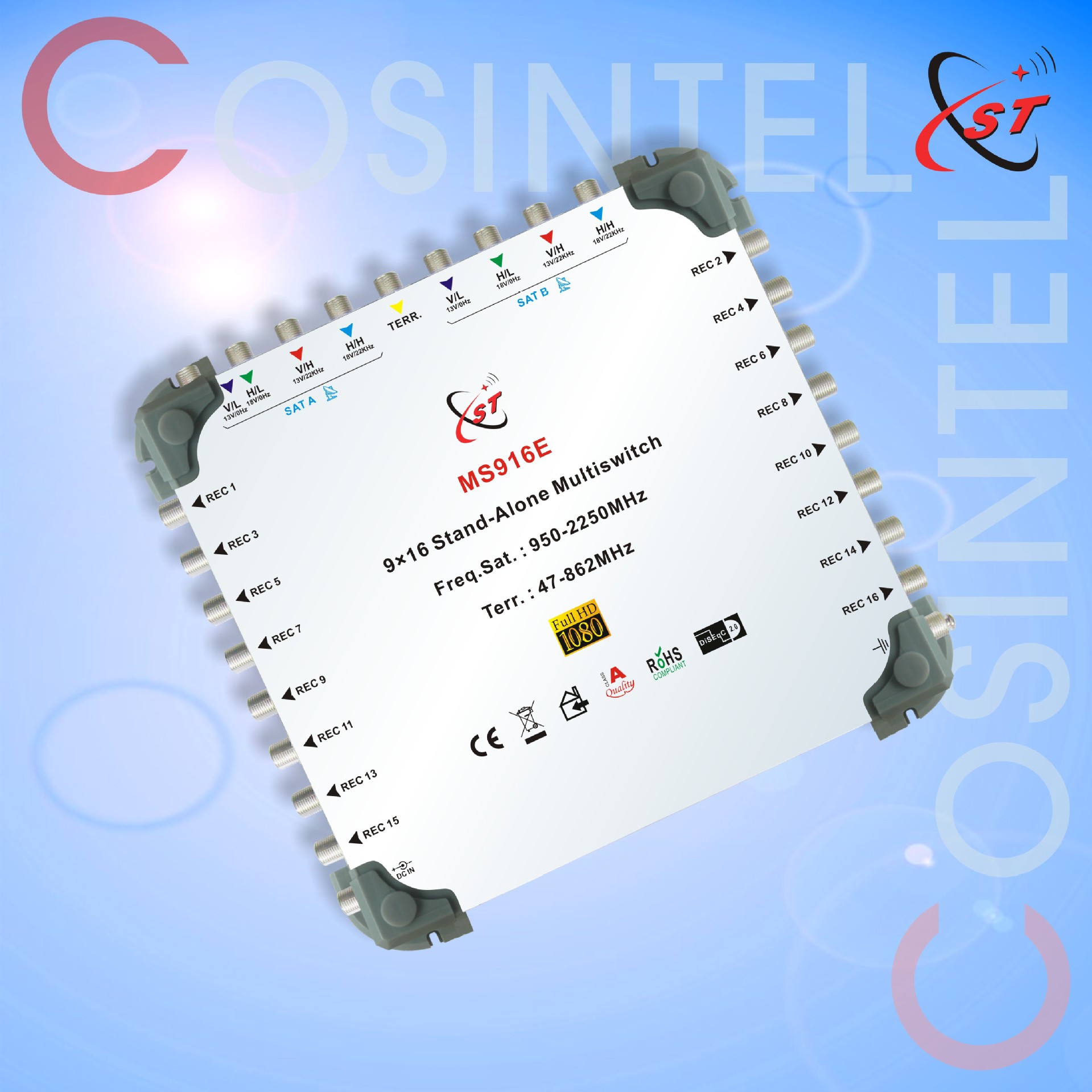 9进16出Multiswitch卫星开关MS916C/MS916E/916P多路开关级联终端