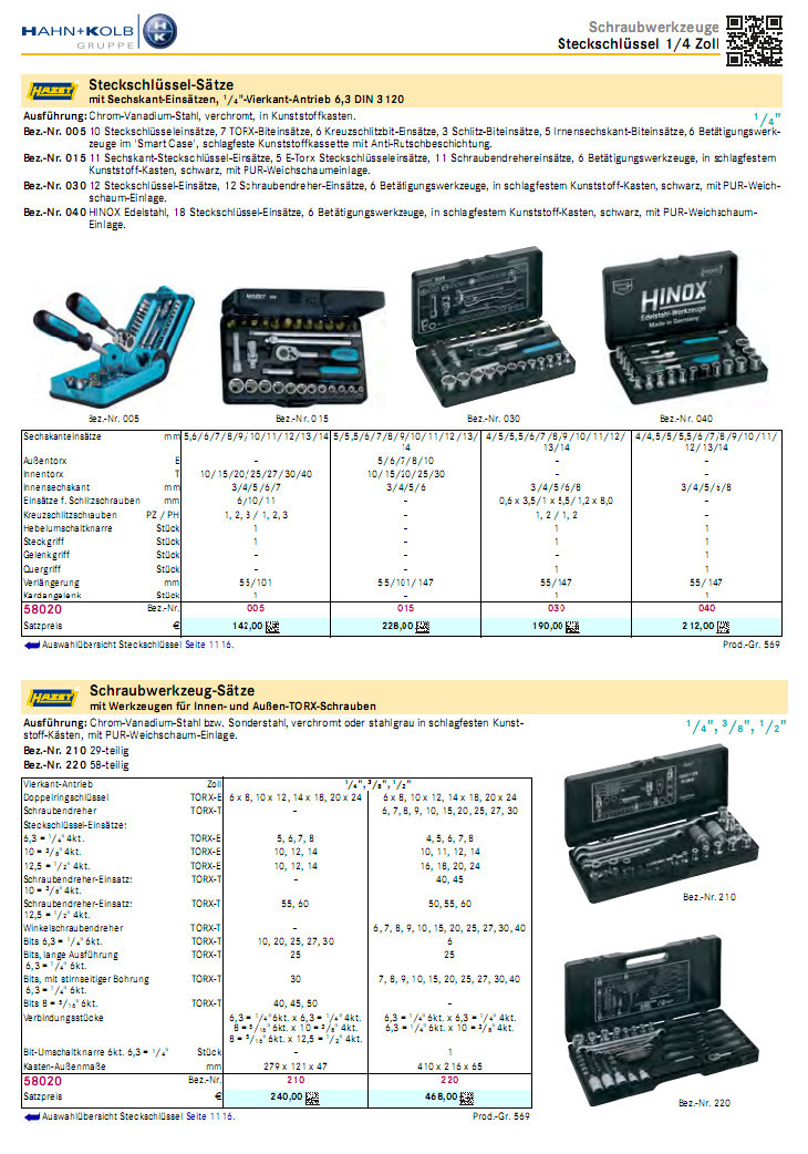 哈恩库博 螺钉工具组套 带六角或双六角套筒扳手组套