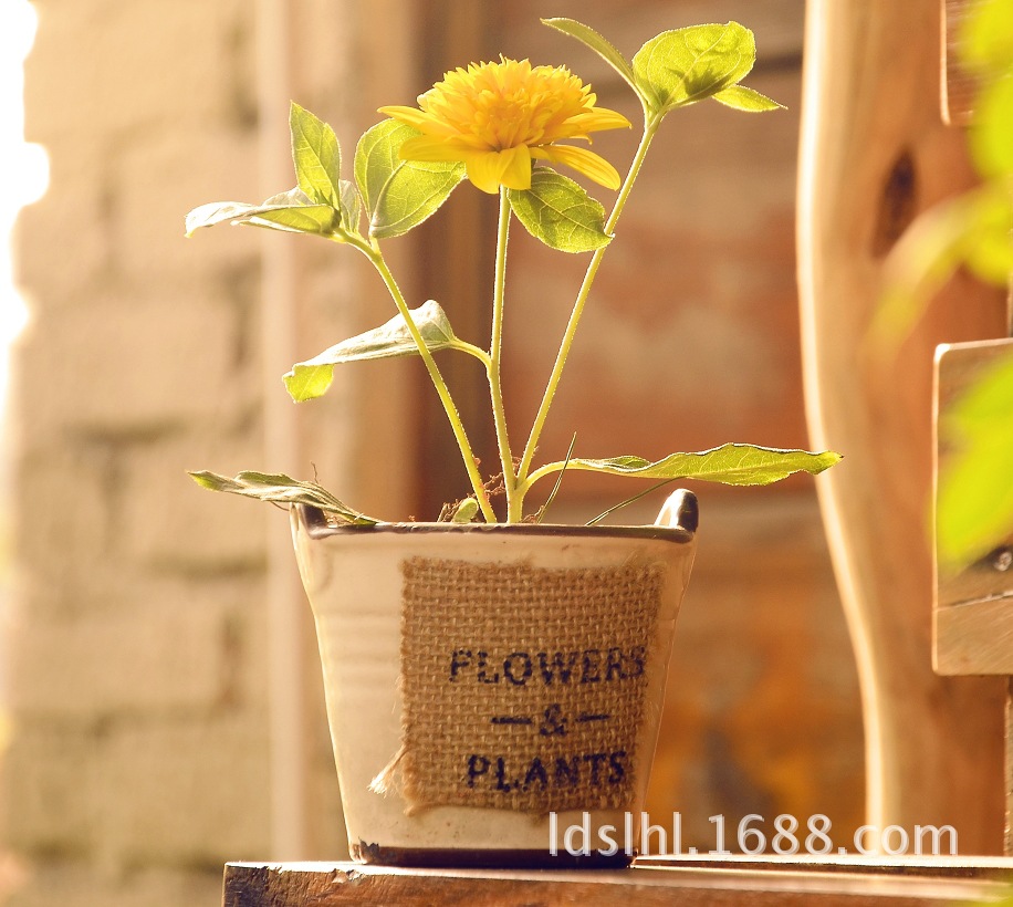 新品热销 麻布小提桶花盆 韩日新款贴图花盆 创意ZAKKA 复古仿搪