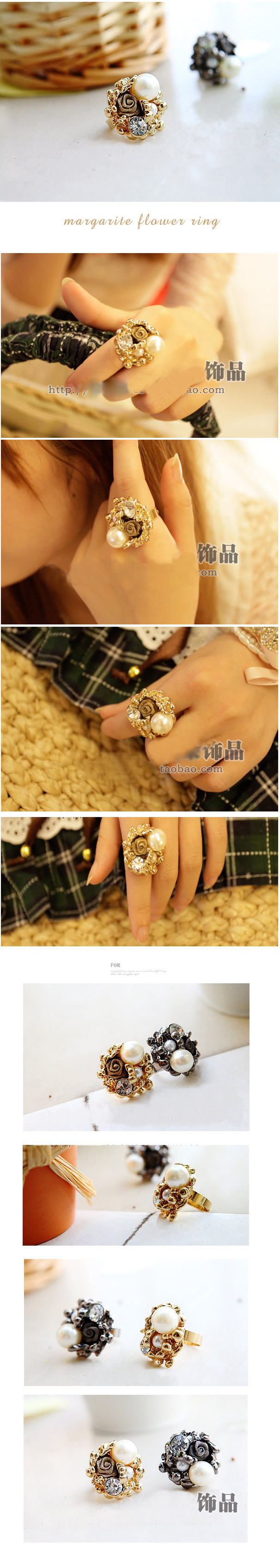 韓劇大小姐系列珍珠玫瑰花開口戒指指環2