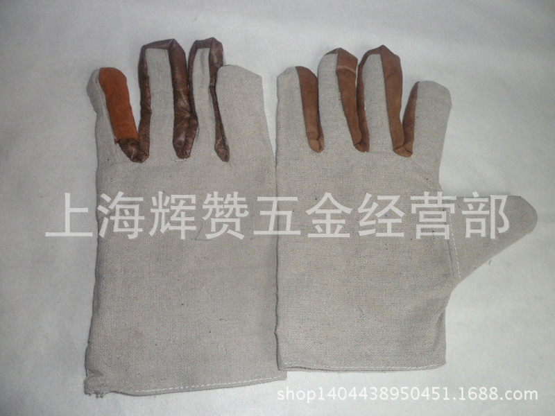 包邮劳保帆布手套 手掌加贴皮手套 加厚耐磨干活帆布手套