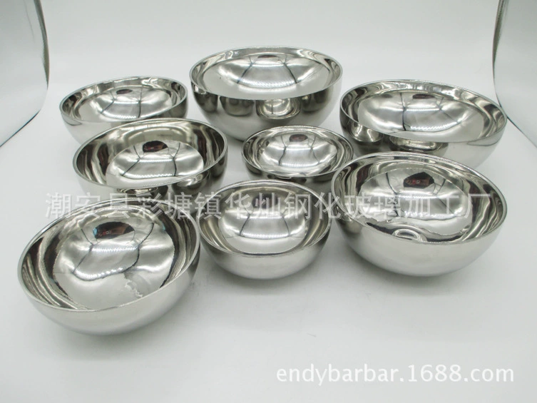 Factory direct sales double -layer welded bright bowl stainless steel bright steel light bowl double -layer insulation bowl