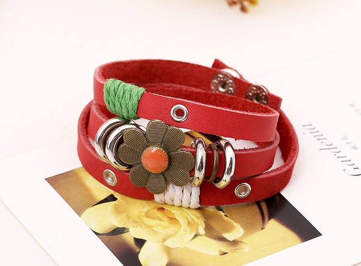 New Korean Style Beaded Leather Bracelet Around 3 Circles display picture 2