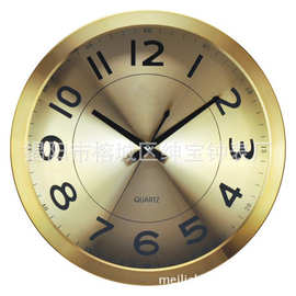 金属钟表厂家 办公铝挂钟 创意金色金属钟石英钟 外贸礼品钟表